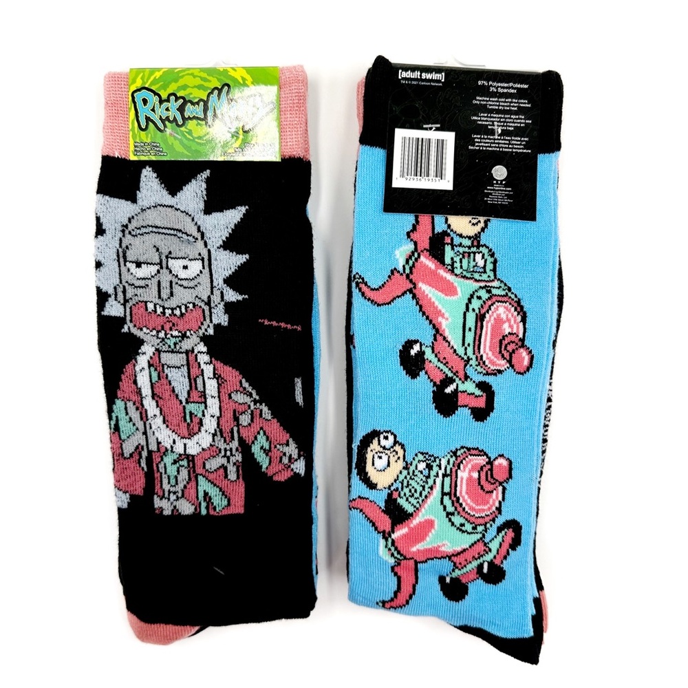 Rick and Morty Crew Socks Mens Womens Hawaiian Rick Rocket Ride 2 Pairs Fun Gift